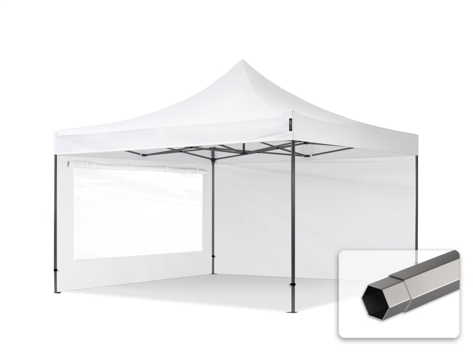 4x4 m Namiot Ekspresowy, PREMIUM Stal 40mm, ze ścianami bocznymi, okna panoramiczne, biały