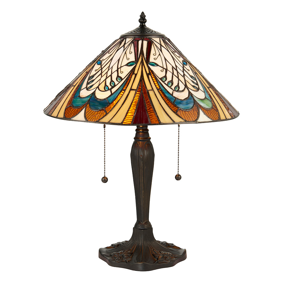 Lampa stołowa artystyczna HECTOR multikolor czarna 2xE27x20W szkło wym:55,5x40x40cm IP20 Tiffany