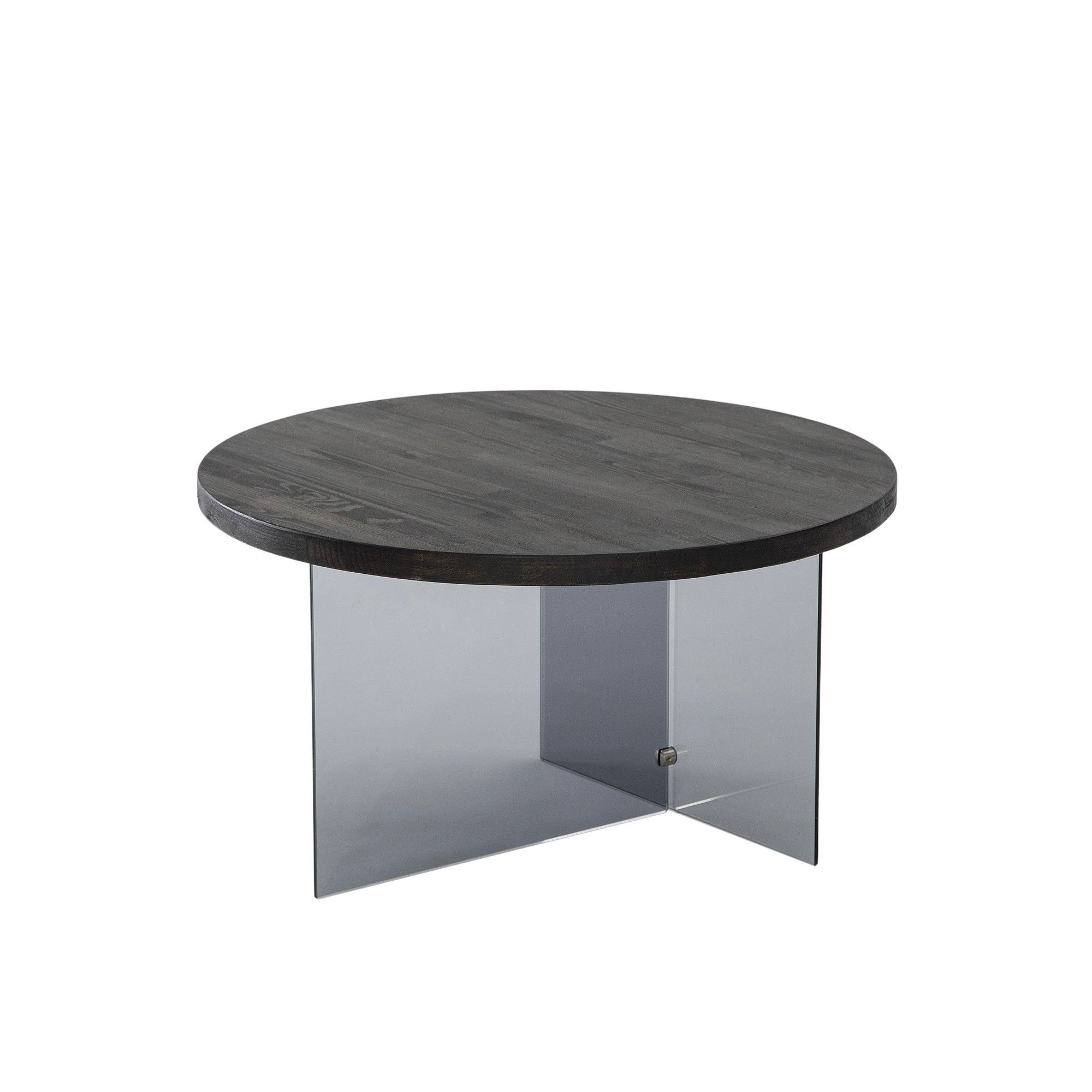 Table basse ronde avec double plateau en verre recyclé et métal noir