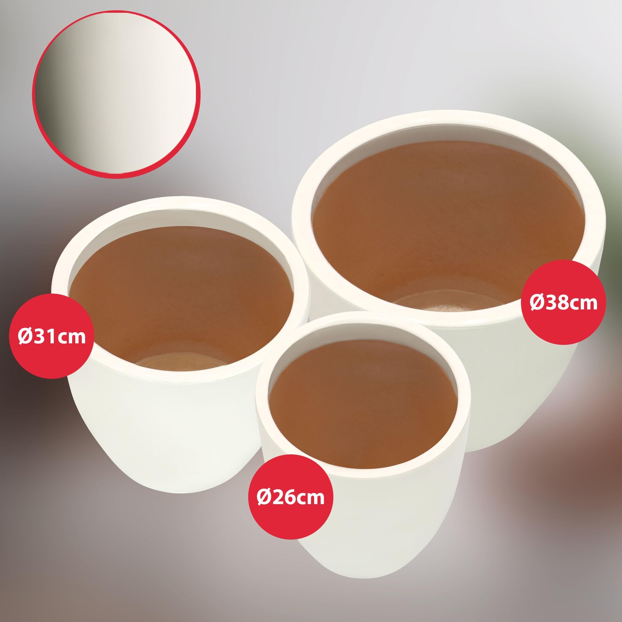 Doniczka ceramiczna szkliwiona biała na kwiaty rośliny 26 cm zestaw 2 szt. - KOTARBAU - 6