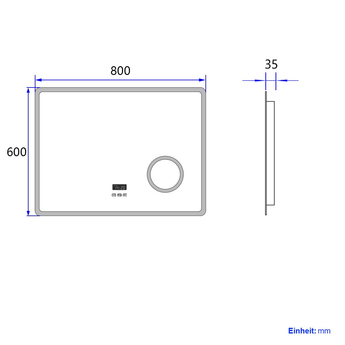 EMKE Miroir lumineux salle de bain 80x60cm, Miroir LED avec Interrupteur Tactile, Anti-buée, 3x Grossissement, Bluetooth, 3 couleurs de Lumières - 9