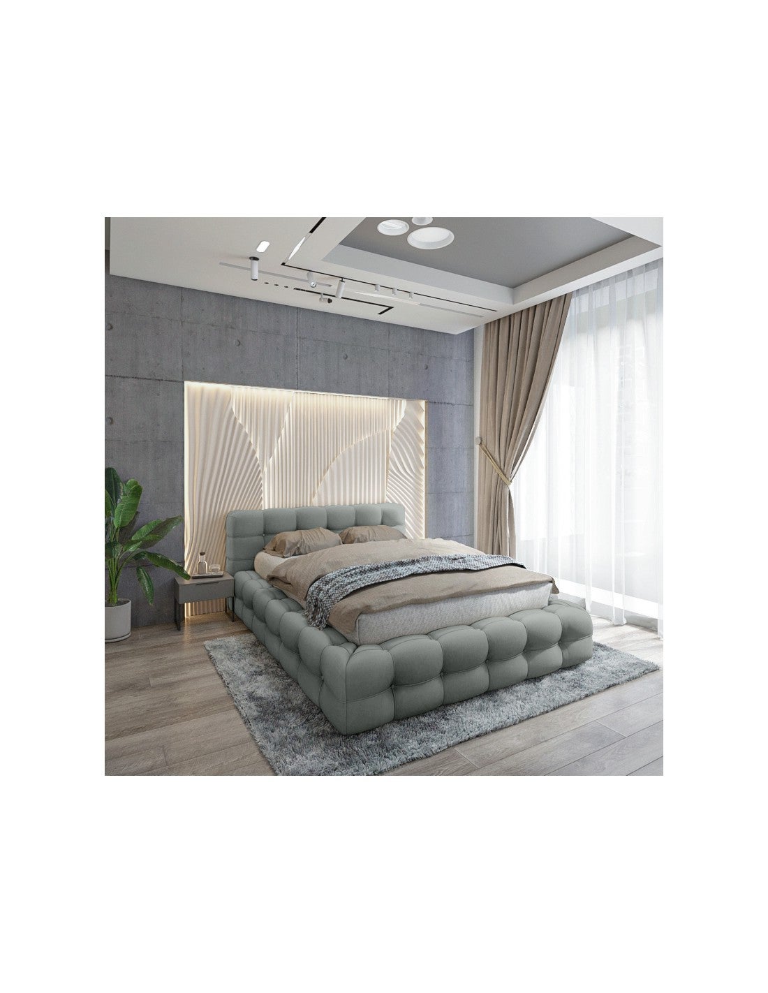 Lit Coffre 180x200 Cm Avec Matelas - Blanc - Cuir Synthétique - Neuf