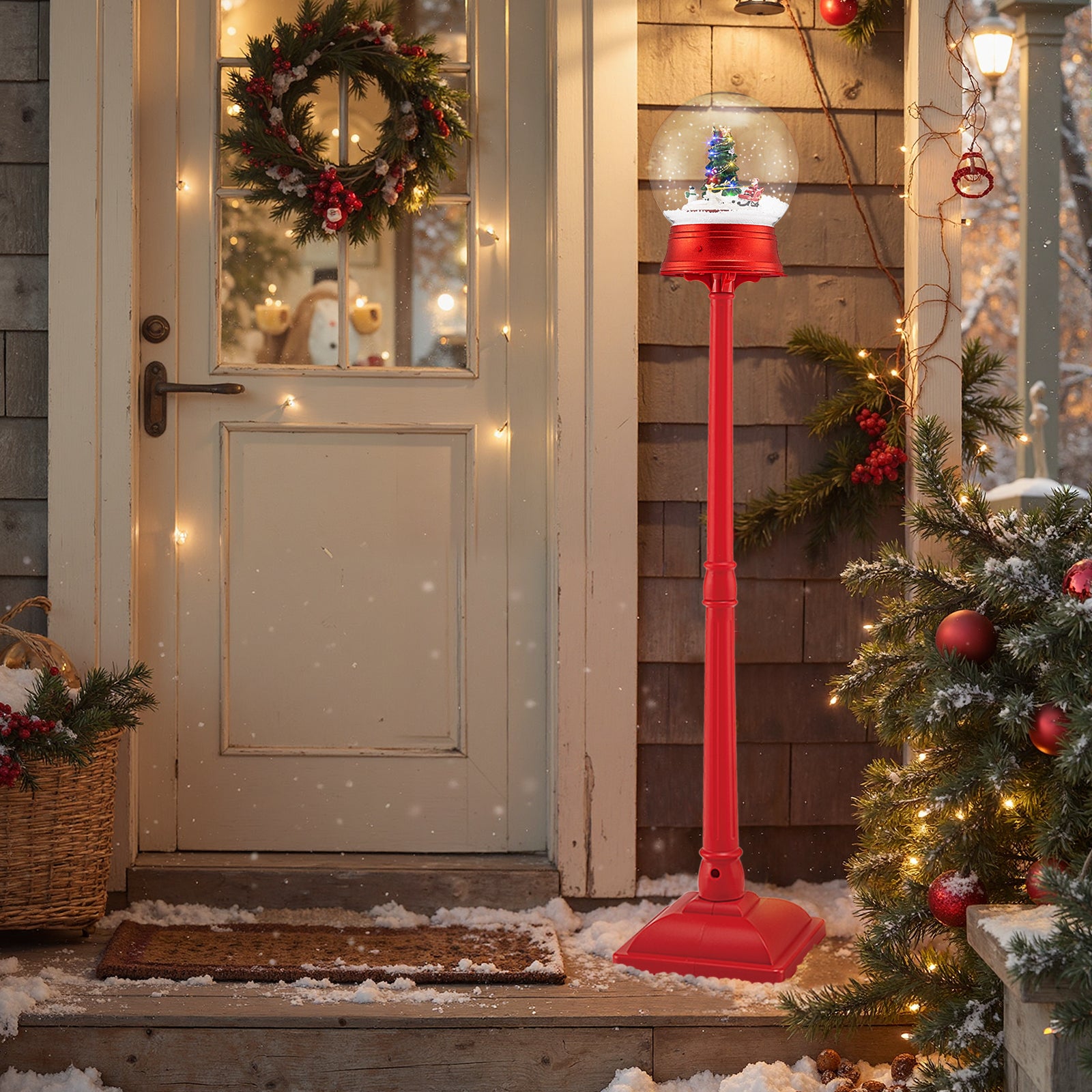 Konstsmide Lanterne Boule à Neige LED Noël – Bonhommes De Neige Scène Intérieur, Minuterie 5h, Blanc Chaud Piles/USB