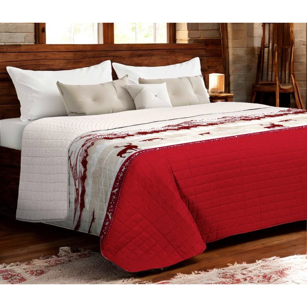 Couvre-Lit 2 Personnes 180x220 Cm Rouge Rhombe – Matelassé Microfibre Douce, Taies Incluses, Toutes Saisons
