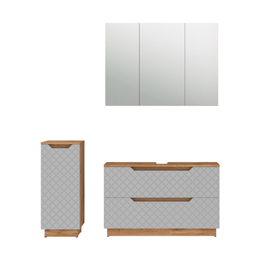Vicco Zestaw mebli łazienkowych Lotta, Dąb/szary ze strukturą płytek, 3 części