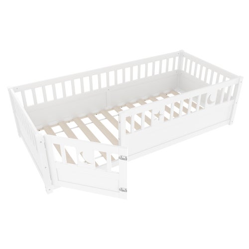 Lit Au Sol 90x190 Cm Avec Barrières – Design étoiles Et Lune, Cadre Blanc, Sans Matelas, Pour Chambre D’enfant - 13
