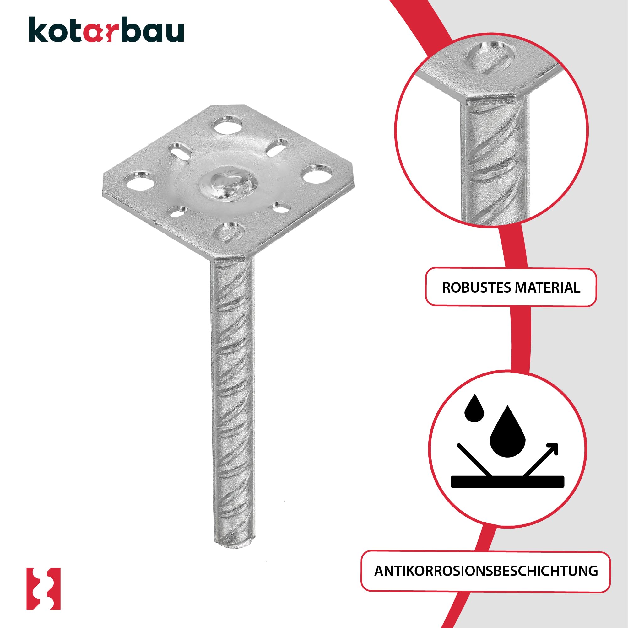 2 soportes para postes de 80x80mm de acero galvanizado en caliente para postes de madera, anclaje de hormigón para postes, zapata para postes KOTARBAU - 4