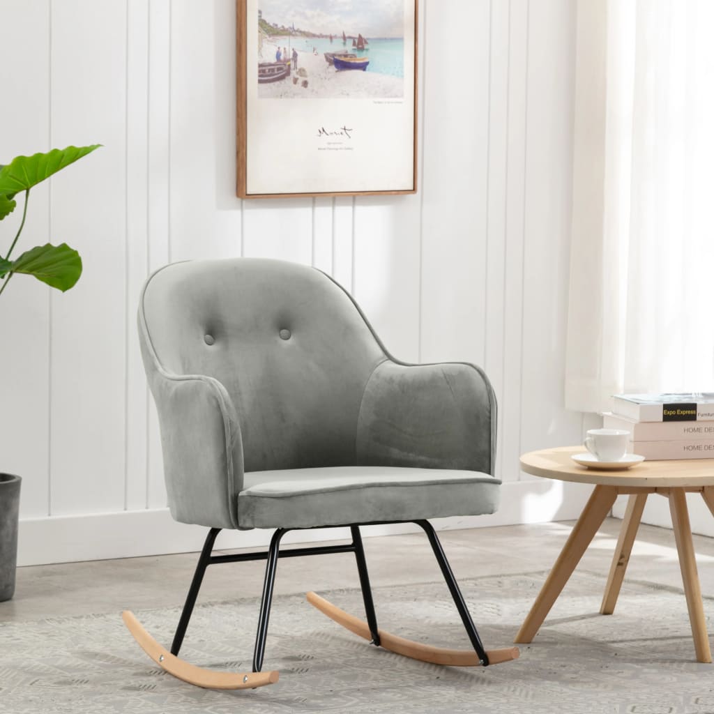Silla mecedora | sillón balancín relax | sillón de salón de terciopelo gris cfw641083