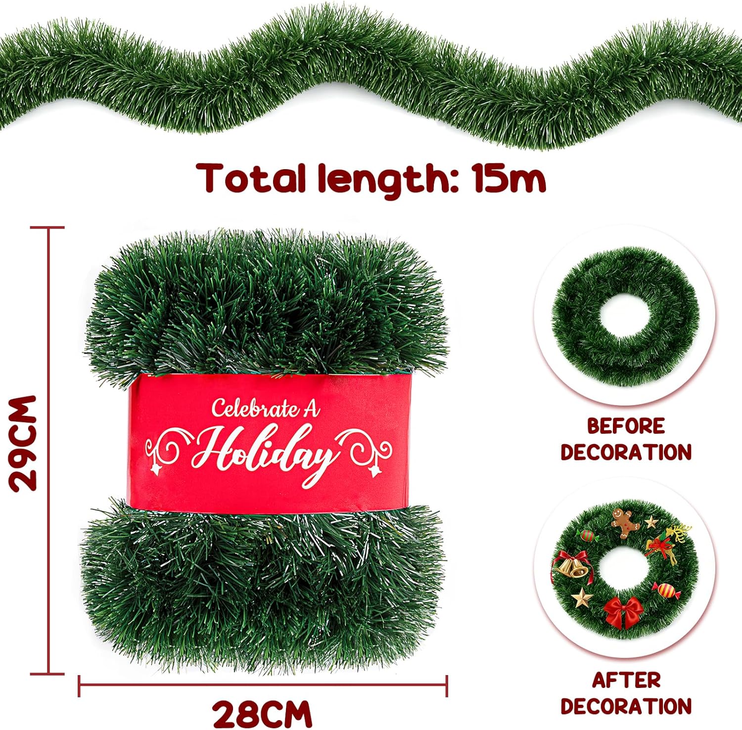 15M Guirlande Sapin de Noel Artificiel , Réaliste Imitation Sapin De Noël Décoration pour Chambre Porte Mur Fenêtre Cheminée - 3