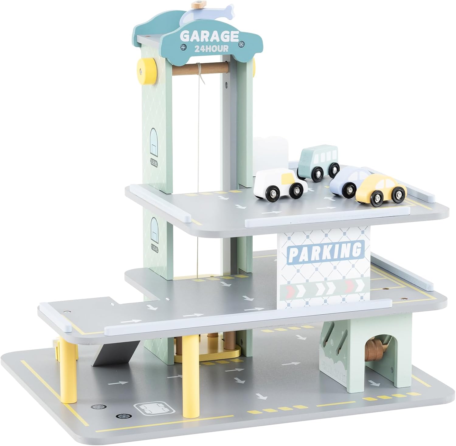 Zestaw Garażowy z 3 Poziomami, Parking z Działającą Winda, Lądowiskiem dla Helikopterów, Stacją Ładowania i Stacją Benzynową, dla Dzieci Powyżej 3 Lat