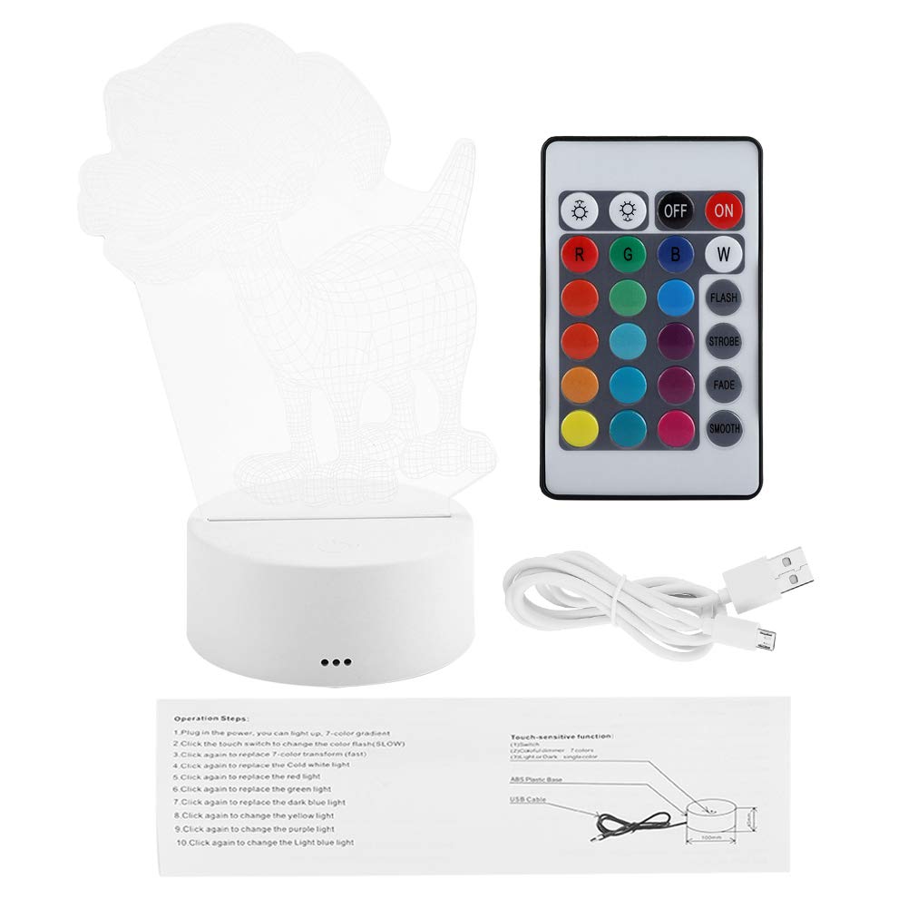 Lámpara de mesa led con luz nocturna 3d usb de 3 w y 4,5 v con control táctil para decoración de habitación de niños (con control remoto)
