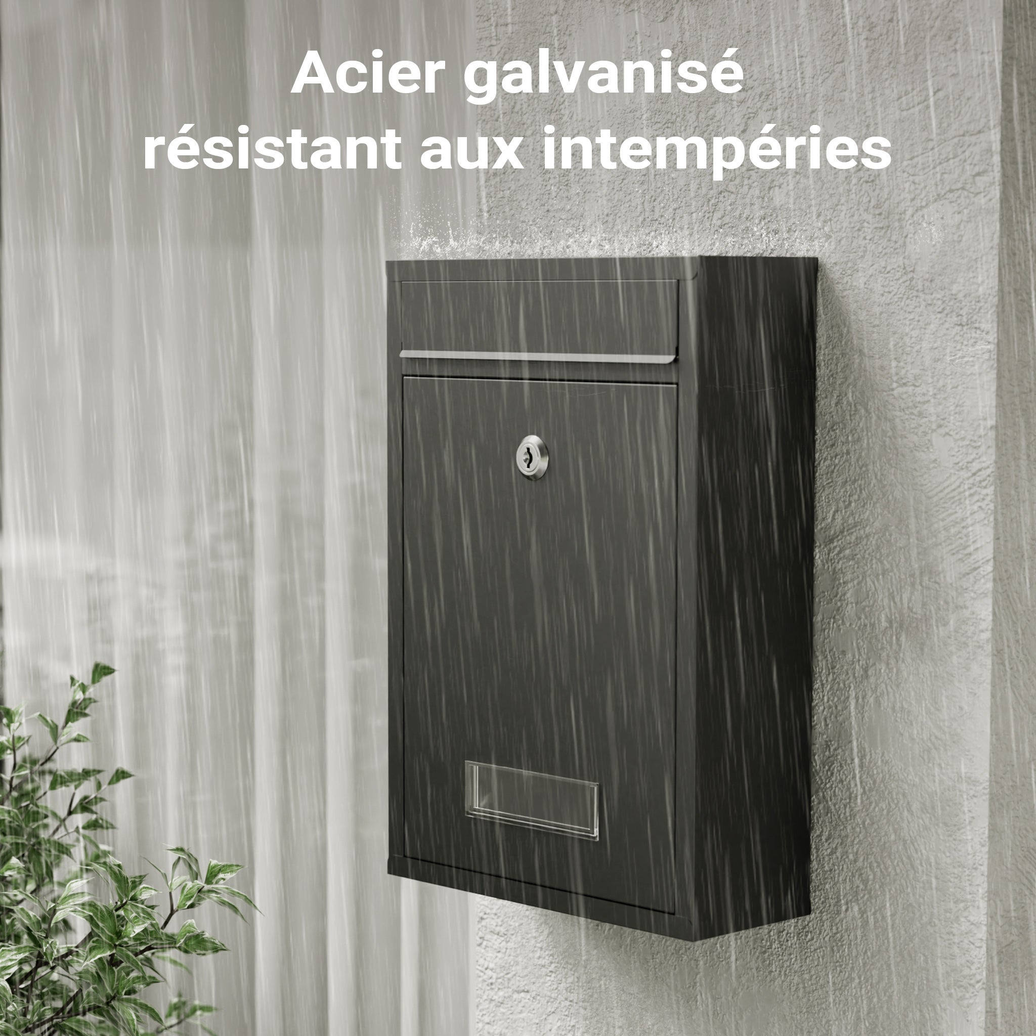 Boîte aux lettres murale verrouillable V11 noire pour courrier, 216 x 85 x 320 mm, Revêtement par poudre, Fente 191 x 36 mm, avec Wiltec - 7