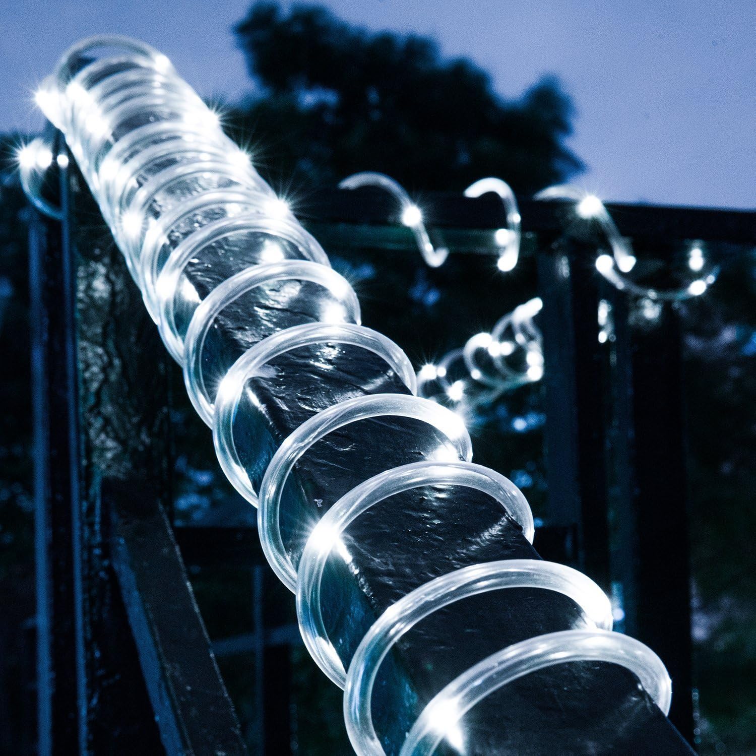 12M Solaire Ruban Lumineux, 100 LED Wodoodporna Zewnętrzna Girlanda Świąteczna Sznurowa do Ogrodu na Boże Narodzenie (biała)