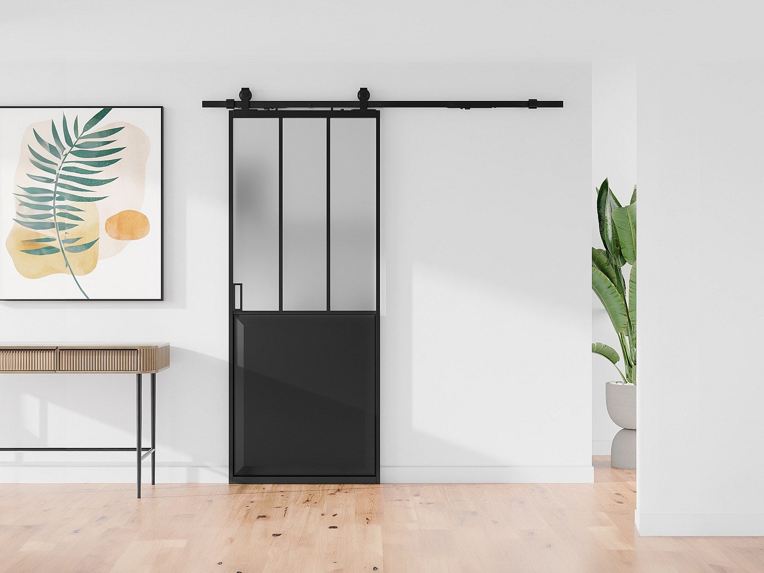 Drzwi przesuwne industrialne naścienne - Czarny i matowe szkło hartowane - wys. 205 cm x szer. 63 cm - ARTISTO II