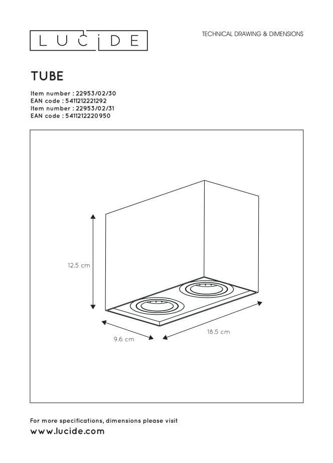 Spot plafond TUBE - Noir - 2xGU10 (MR16) - Lucide - 9