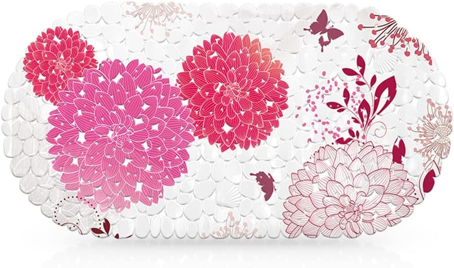 Mata łazienkowa antypoślizgowa, hortensja, mata łazienkowa antypoślizgowa z przyssawkami, zmywalna, dł. x szer.: 36 x 68 cm, zielona