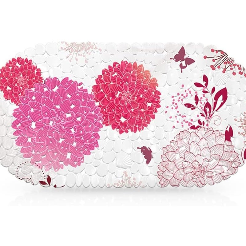 Mata łazienkowa antypoślizgowa, hortensja, mata łazienkowa antypoślizgowa z przyssawkami, zmywalna, dł. x szer.: 36 x 68 cm, zielona