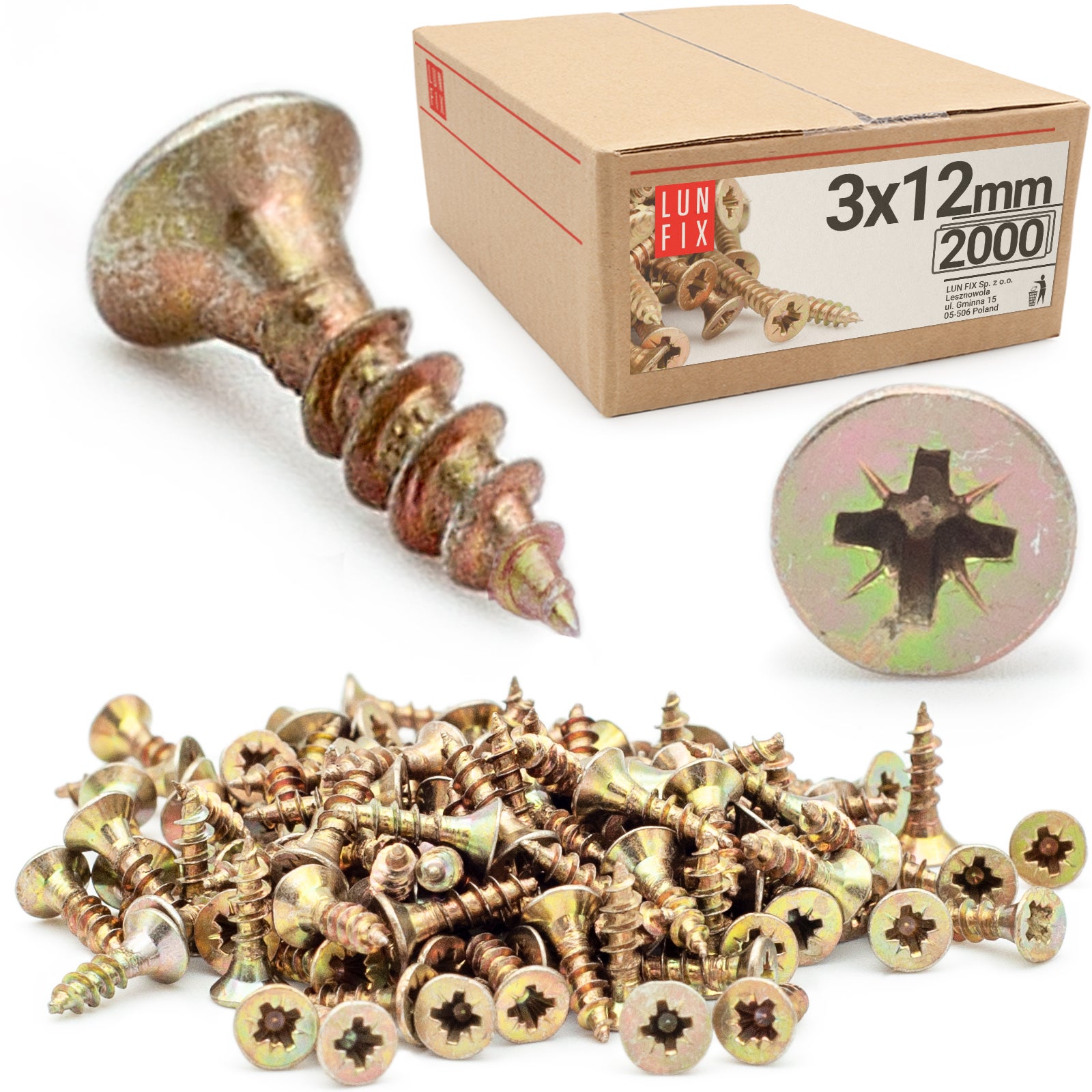 Wkręty do drewna uniwersalne 3x12mm 2000szt.