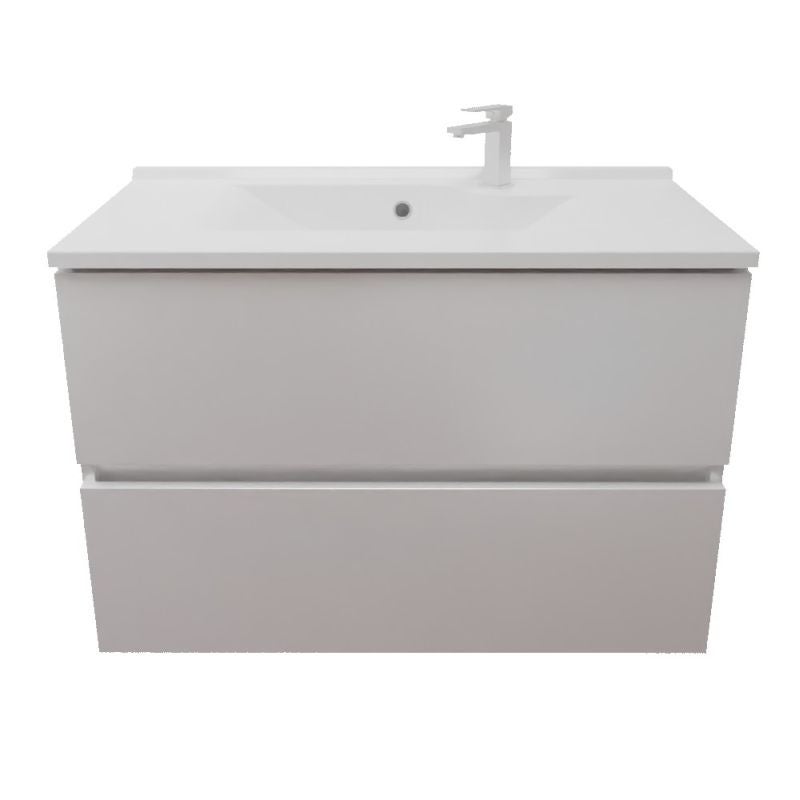 Meuble salle de bain suspendu 80 cm ROSALY INOX- Blanc- Plan vasque en Résine - 4