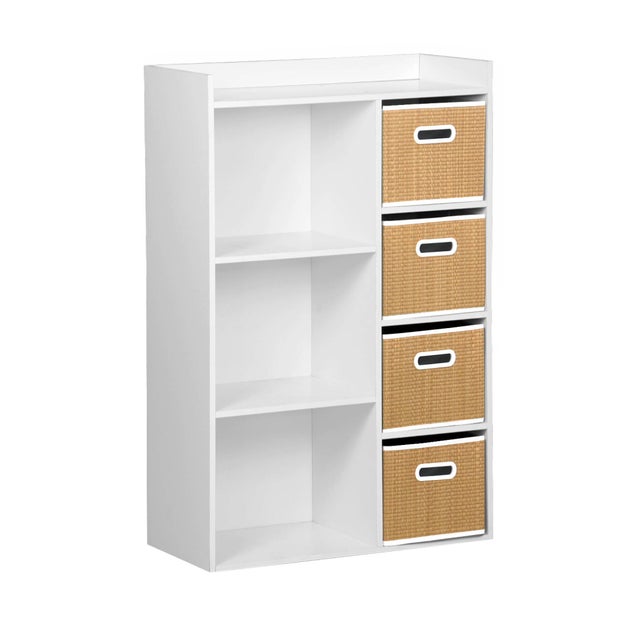 Meuble de rangement pour enfant avec 7 compartiments et 4 paniers fibre naturelle CAMILLE