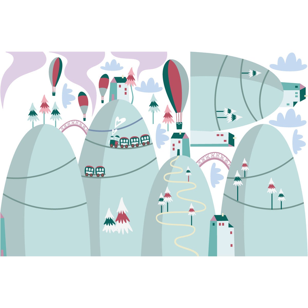 Adesivo di montagna scandinavo spettacolari mongolfiere - Sticker adesivo - adesivi murali - 40x60cm - 4