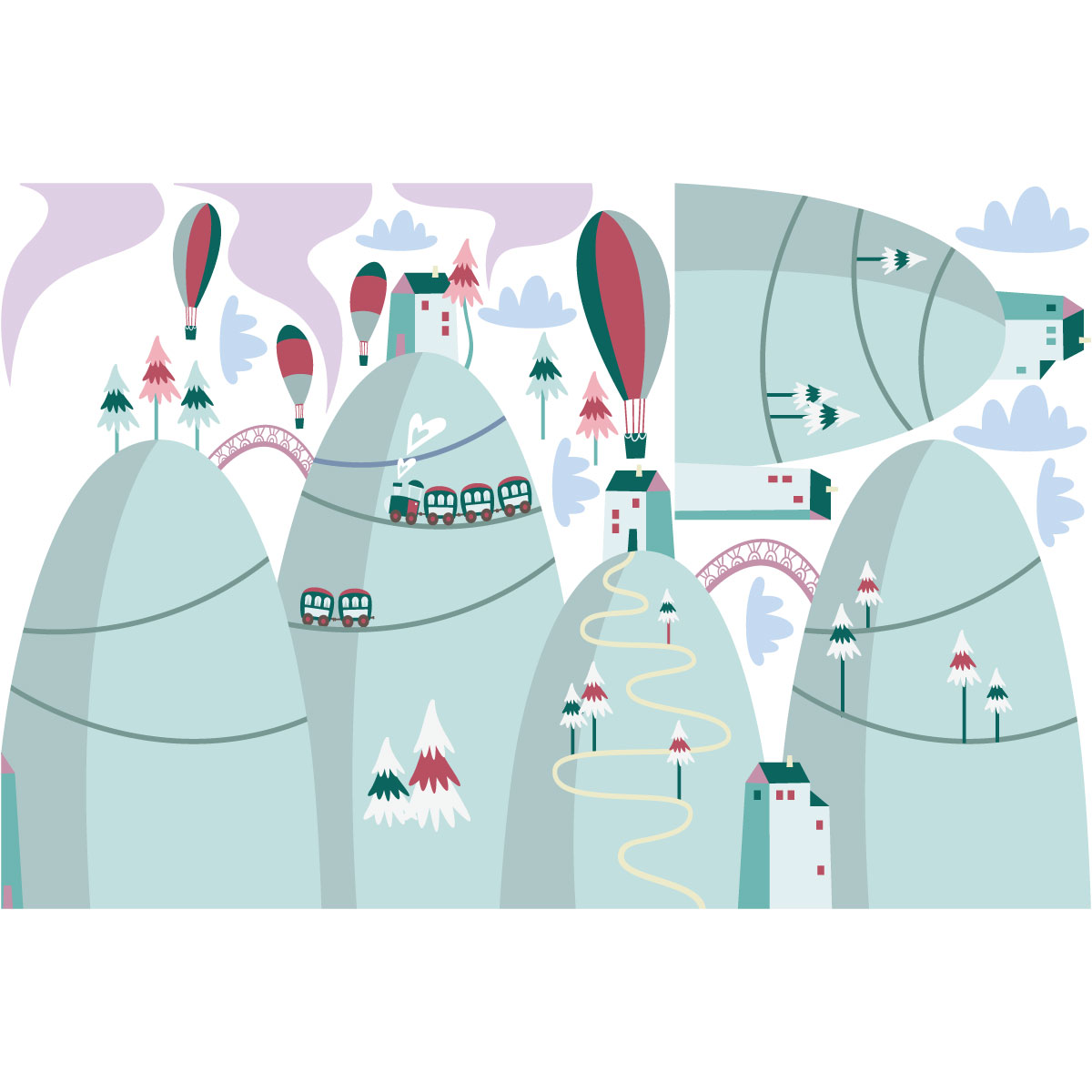 Adesivo di montagna scandinavo spettacolari mongolfiere - Sticker adesivo - adesivi murali - 100x150cm - 4