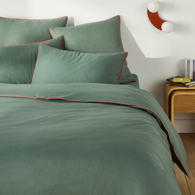 Housse de couette unie en coton, Macha - Vert forêt - 240 x 220 cm