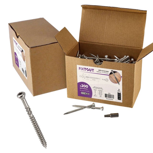 Lot de 400 vis terrasse en Inox A2 - Empreinte Torx 25 à tête réduite crantée - Diamètre 5mm - Longueur 60 mm - Diamètre 5 mm