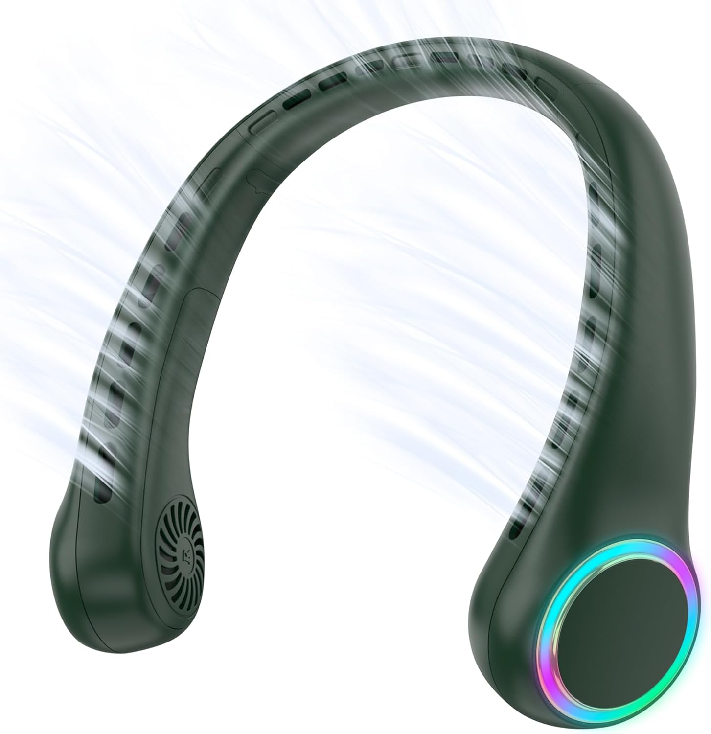 Wentylator na szyję, mini wentylator USB, wentylator bezłopatkowy, mocny przepływ powietrza, cichy, 4000 mAh, 3 prędkości, zielony