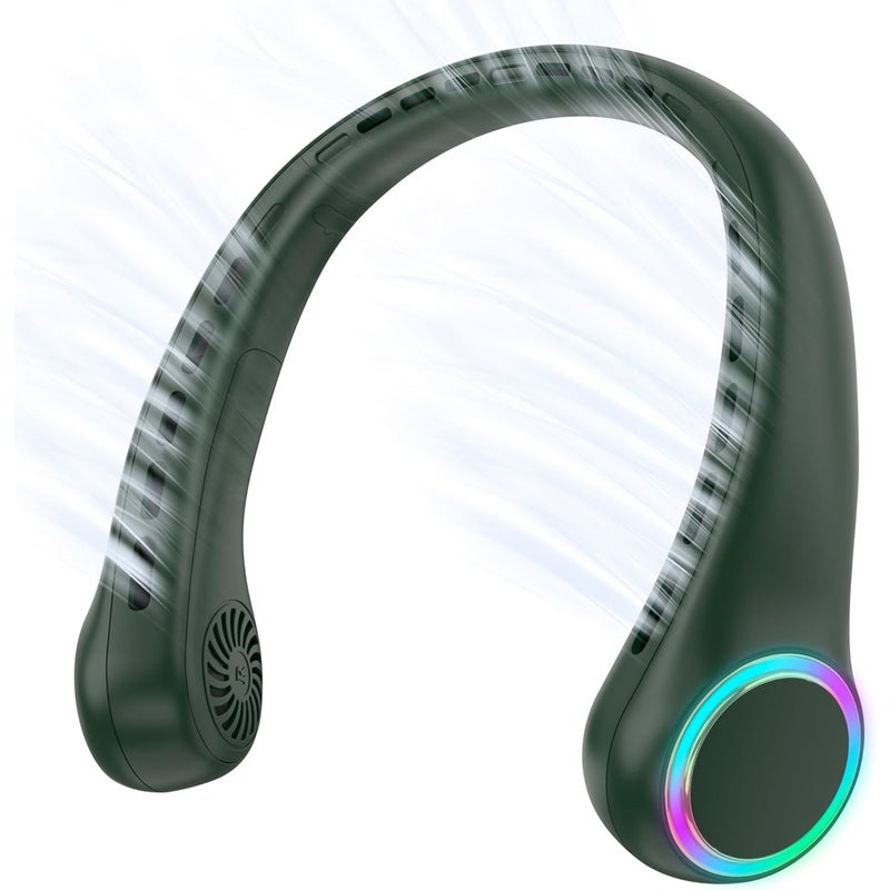 Wentylator na szyję, mini wentylator USB, wentylator bezłopatkowy, mocny przepływ powietrza, cichy, 4000 mAh, 3 prędkości, zielony