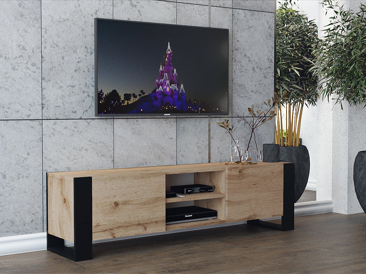 MEUBLE TV 160 CM LOVY CHENE AVEC PIEDS NOIR - STYLE INDUSTRIEL - 2