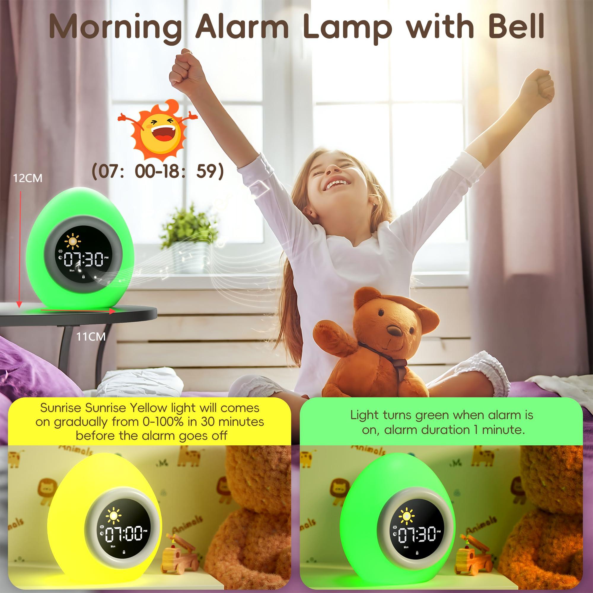 Réveil pour enfants, réveil rechargeable, réveil jour/nuit/fonction snooze/luminosité de l'écran réglable/7 couleurs/6 chansons/arrêt automatique - 3