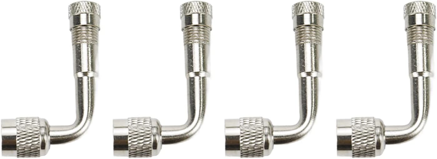 Przedłużacz zaworu opony 90 stopni do samochodów, motocykli, rowerów, zawór uniwersalny (opakowanie 4 szt., srebrny)