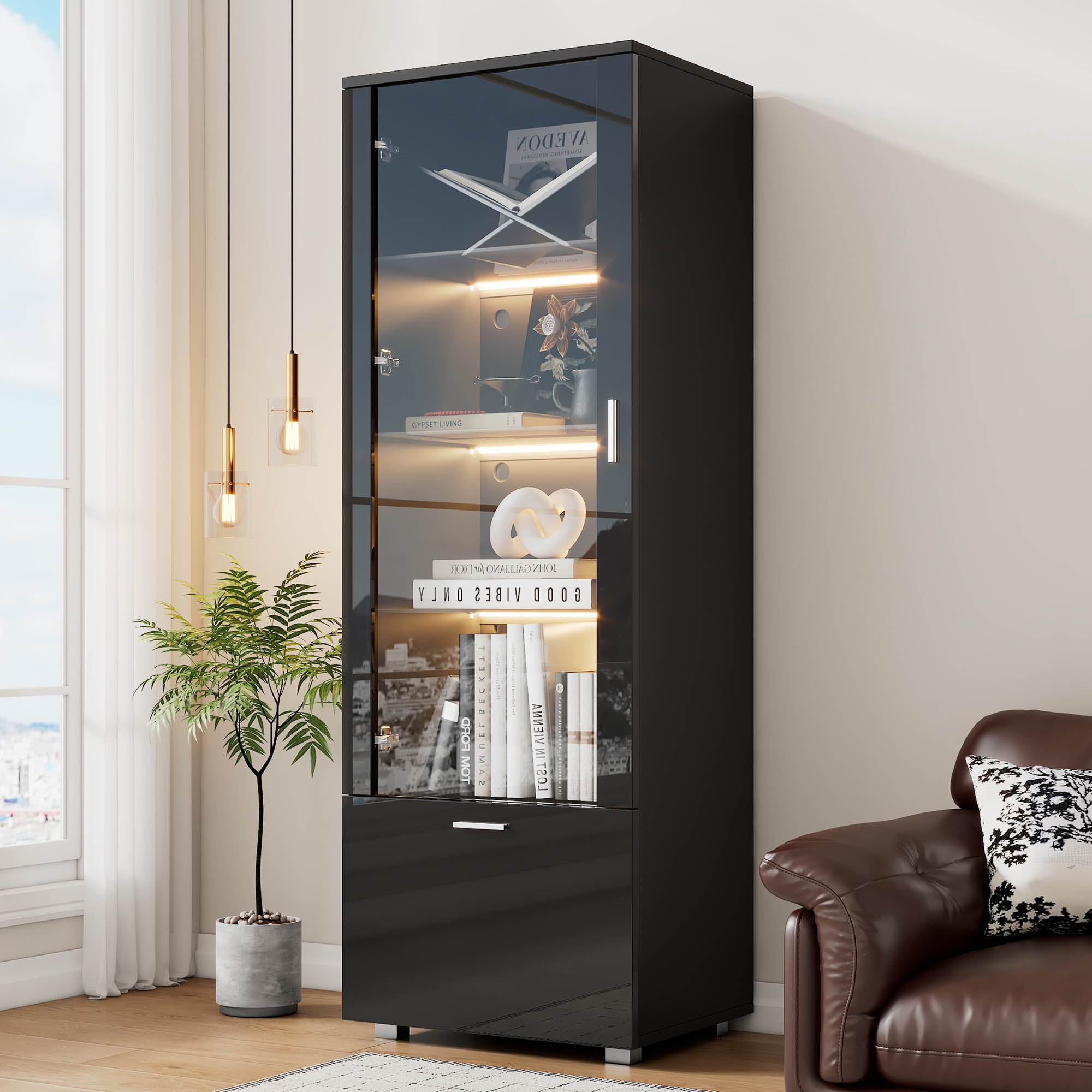 Vetrina Display Con Luci LED E Serratura - 3 Ripiani In Vetro, Per Collezioni, Libri, Oggetti Da Esporre - Foto 8