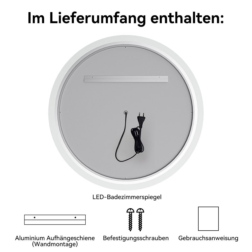 Specchio da bagno a LED 80 cm, rotondo, dimmerabile, 3 luce naturale, antiappannamento, IP44, HOROW - 8