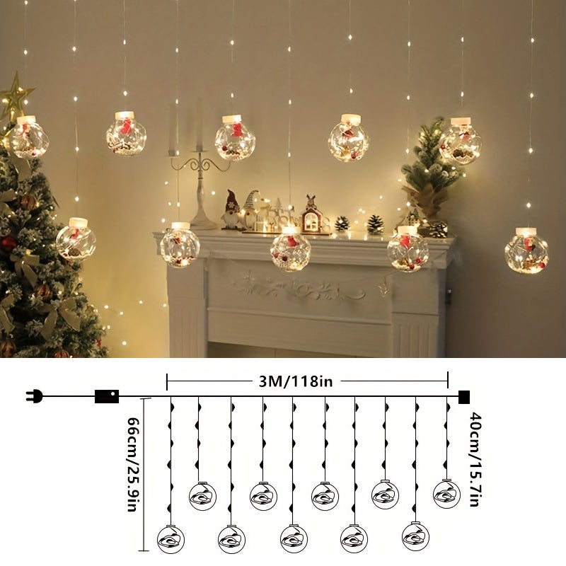 Guirlande lumineuse boule de vœux de noël, 3m, 10 lumières, 8 modes, rideaux lumineux du père noël pour ornements de fenêtre de maison - 4