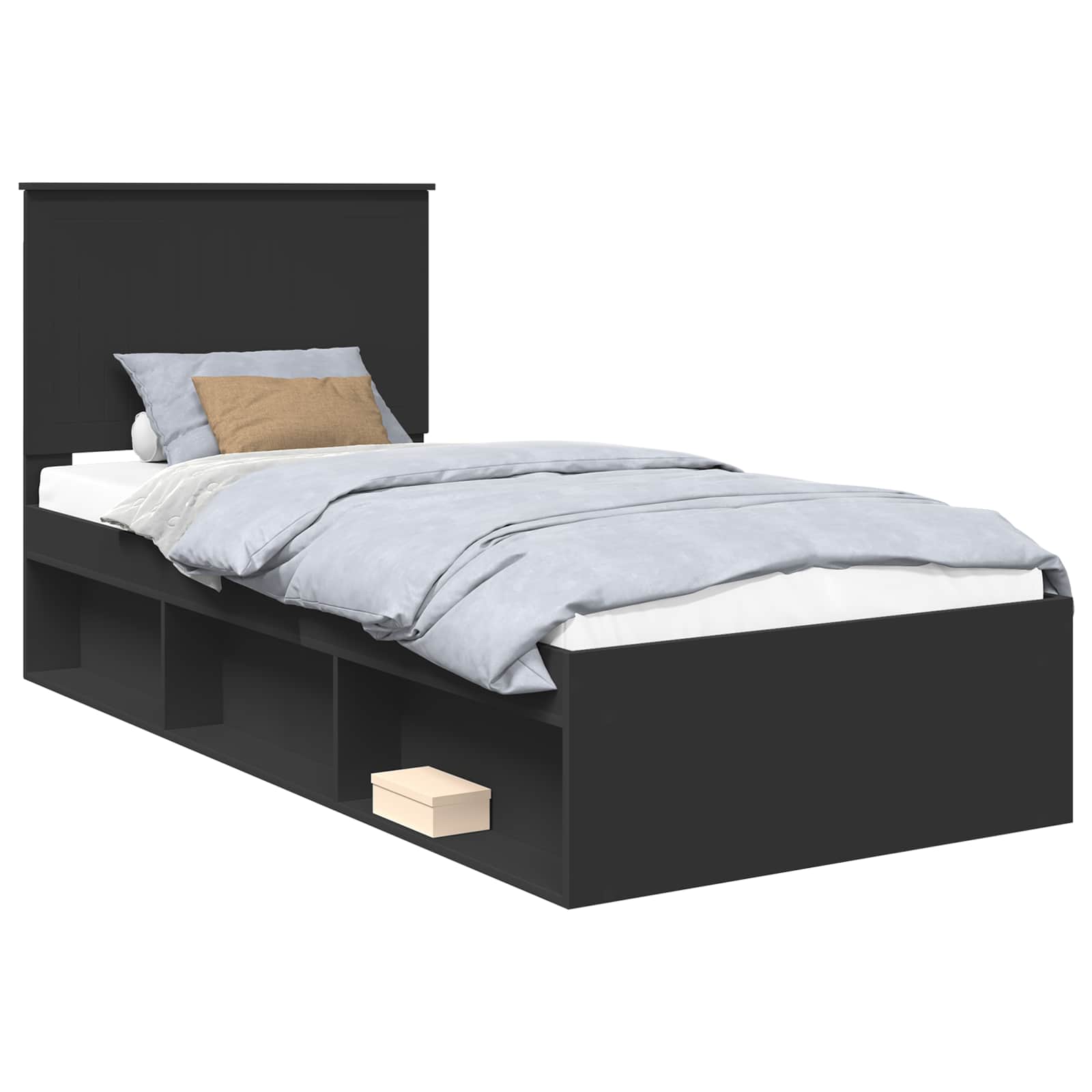 Cadre de lit noir en bois de pin massif, pour la chambre, 90 × 200 cm - 2