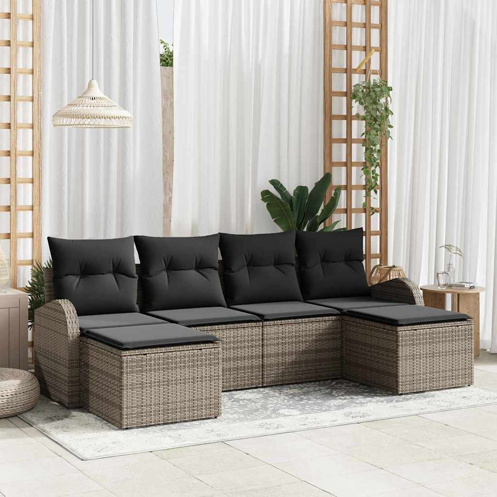 Zestaw Sof na Ogród z poduszką 6 pcs Szary Rattan poli vidaXL