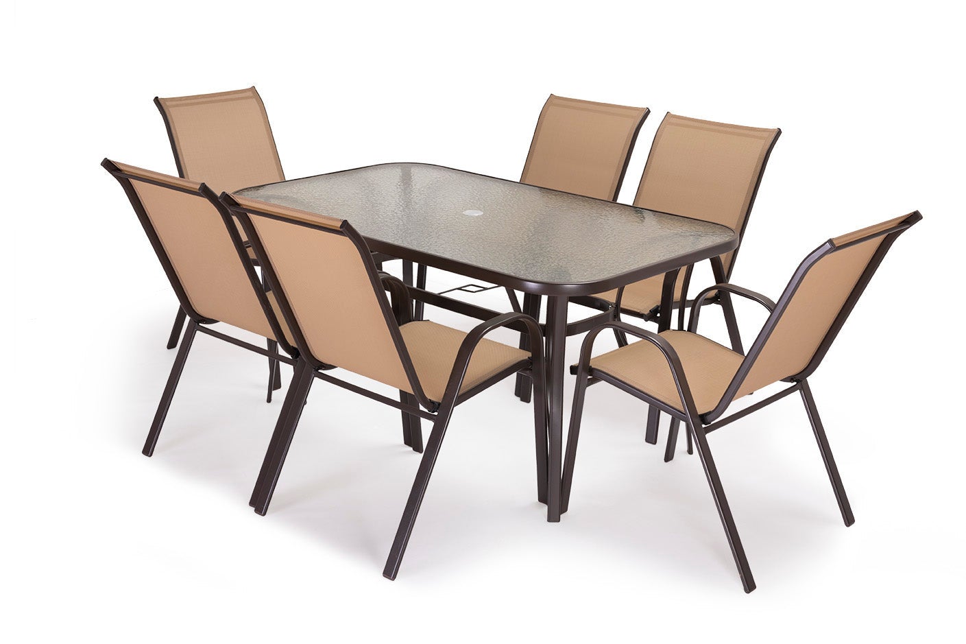 Mesa de Cristal Templado HC + 6 Sillas. Muebles de Jardin y Terraza, Marron - 2