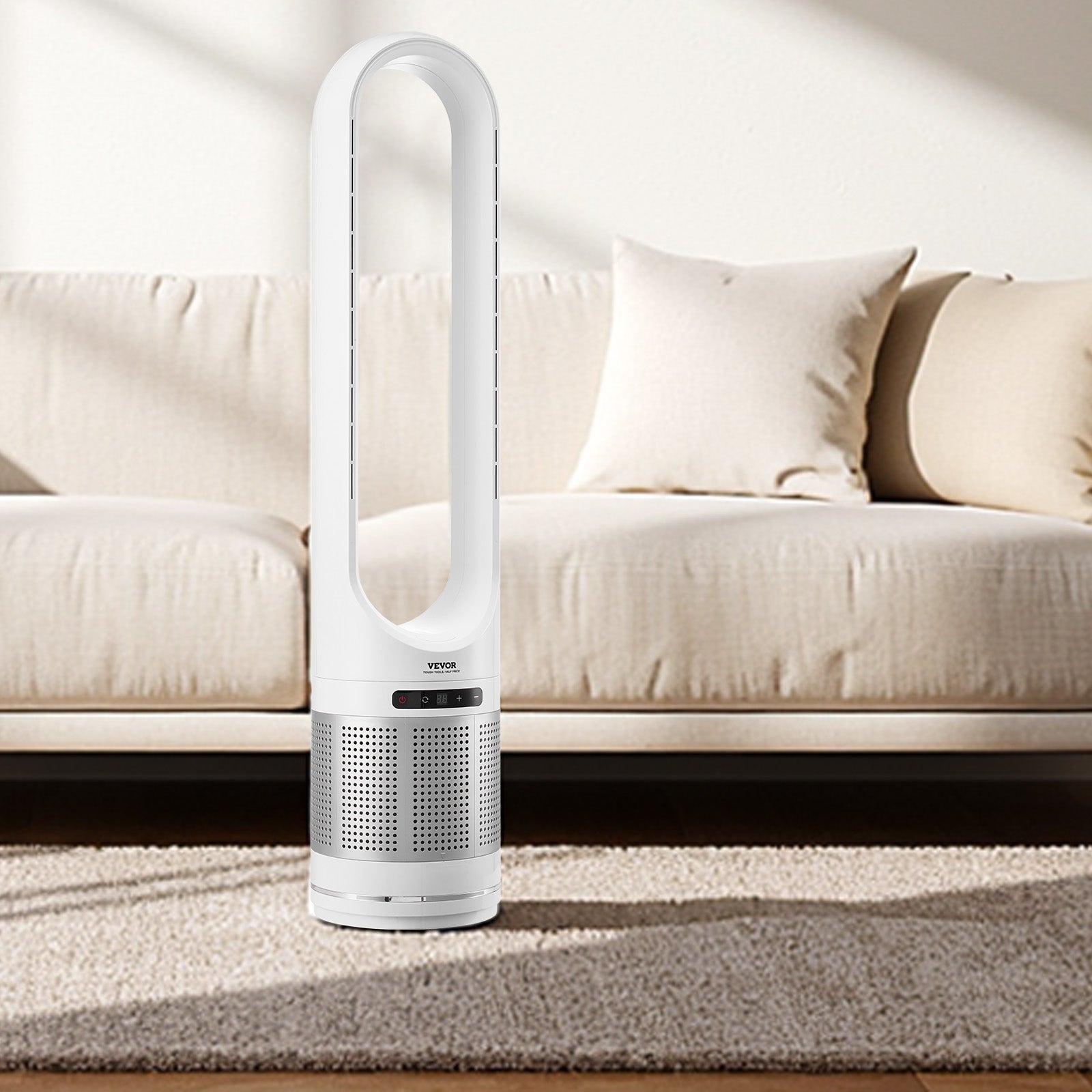 Ventilateur Tour sans Pales, Ventilateur Sol 15,4 pi/s, 8 Vitesses, Oscillation 80°, Minuterie 8h, Filtration HEPA H13, Télécommande VEVOR - 8