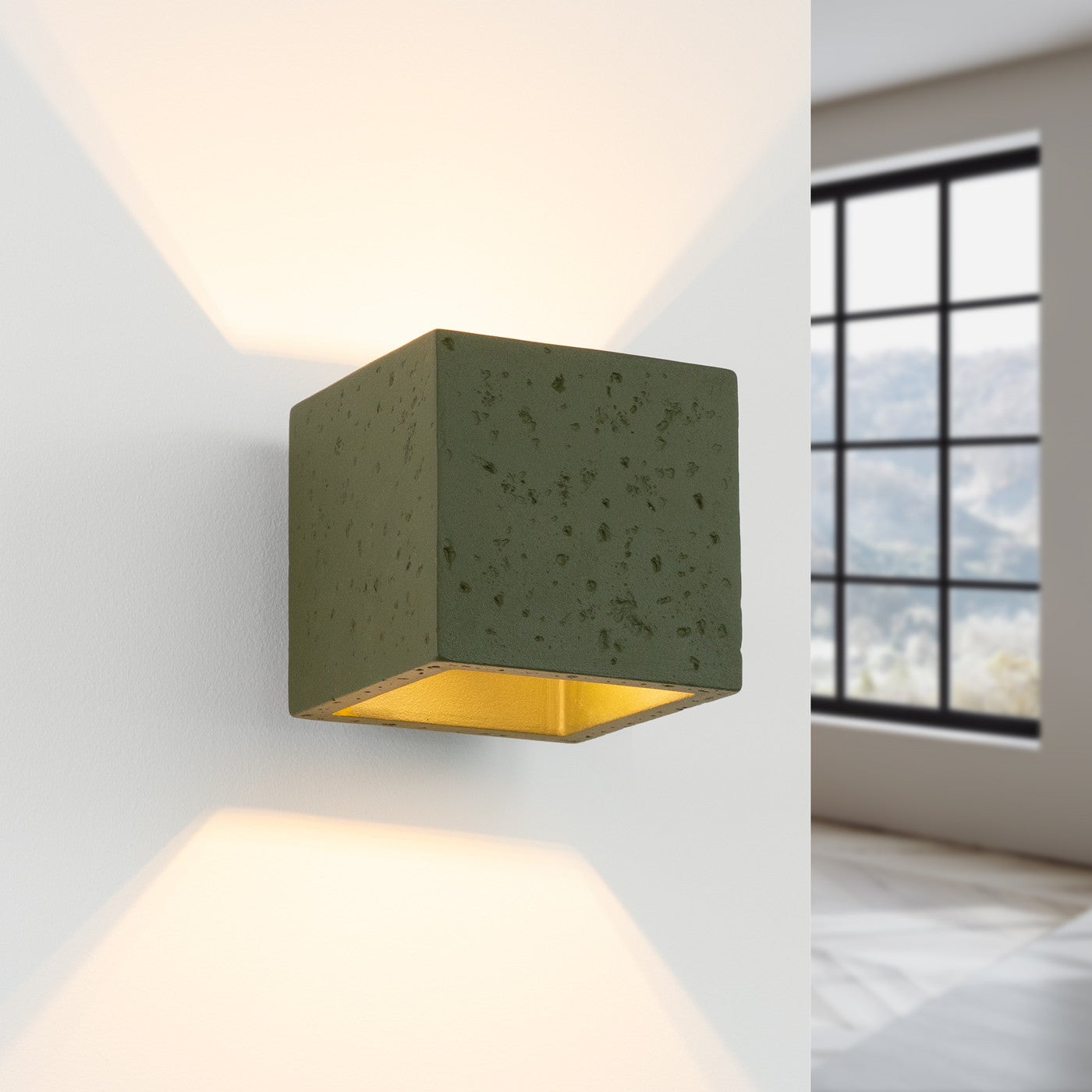 Kinkiet ścienny betonowy QUAD zielony oliwkowy 1xG9x15W beton architektoniczny wym:10x10x12cm IP20 Sollux Lighting - 3
