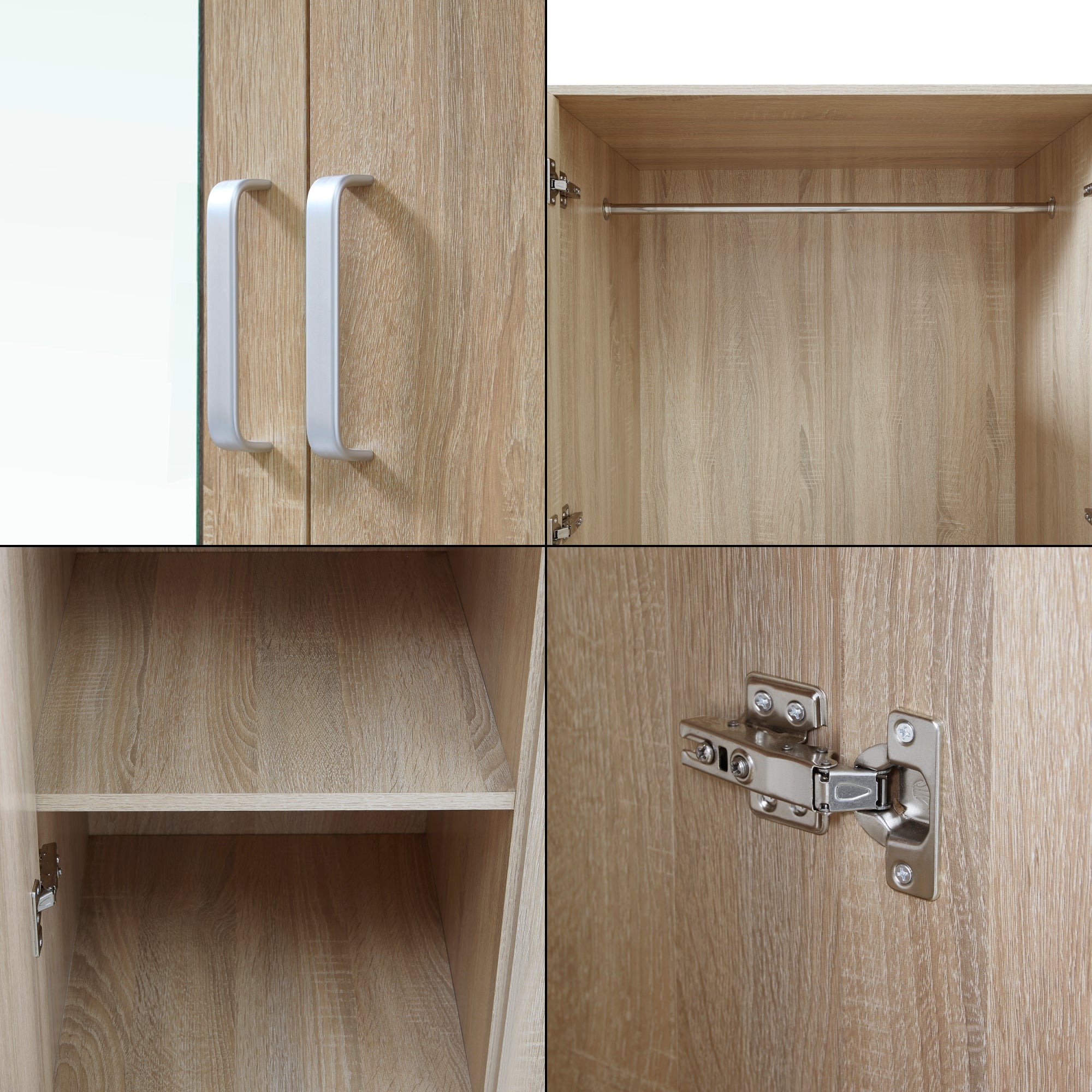 Armoire de chambre Bodolz 5 étagères 3 tiroirs + miroir MDF 176 x 120 x 52 cm effet chêne sonoma [en.casa] - 8