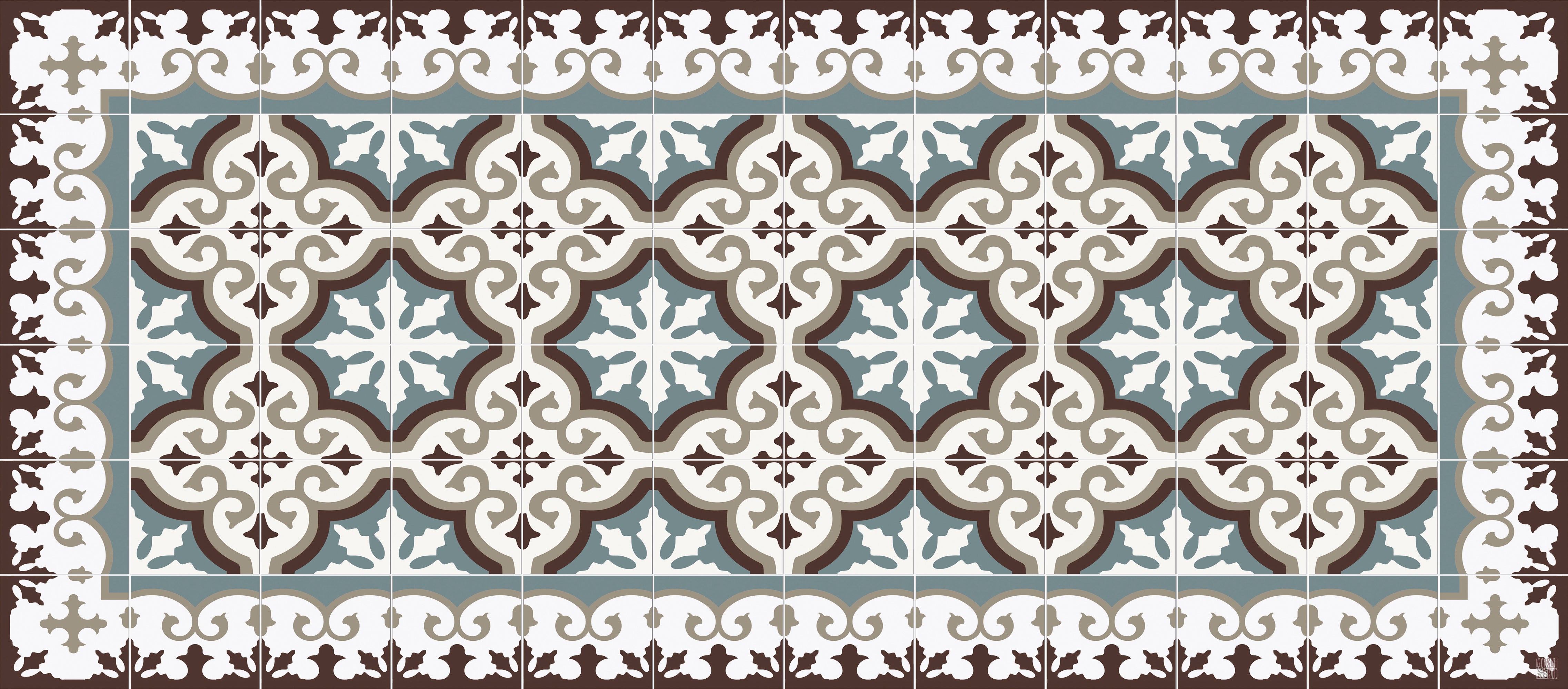 Alfombra de vinilo flocons aigue-marine 66x150 cm - pvc antideslizante, vinilica para cocina o salón, lavable, estilo hidraúlico, azul