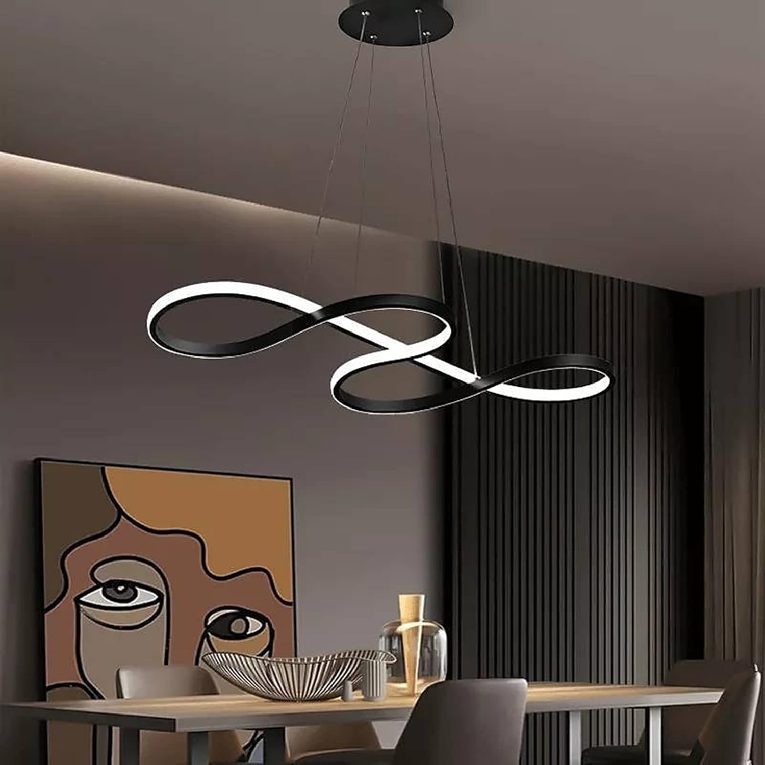 COMELY Suspension LED Noire 52W 5850 lm, Luminaire Suspendu Design Moderne à Intensité Variable avec Télécommande pour Salon Salle à Manger Chambre - 3