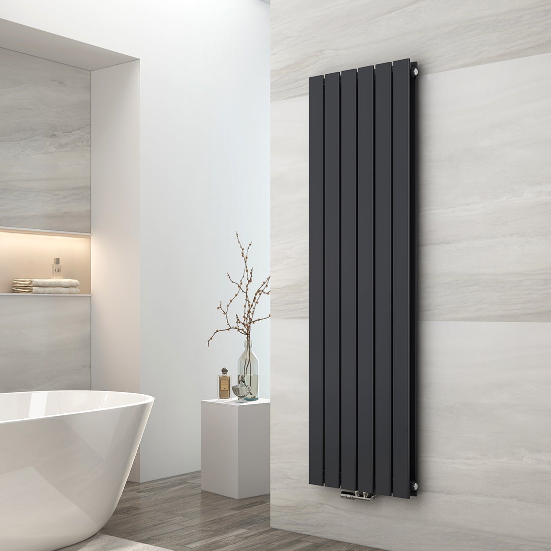 EMKE Grzejnik Stalowy Podwójny Pionowy 1490W, 160x46 cm, 4 bar, do 14 m² – Antracytowy