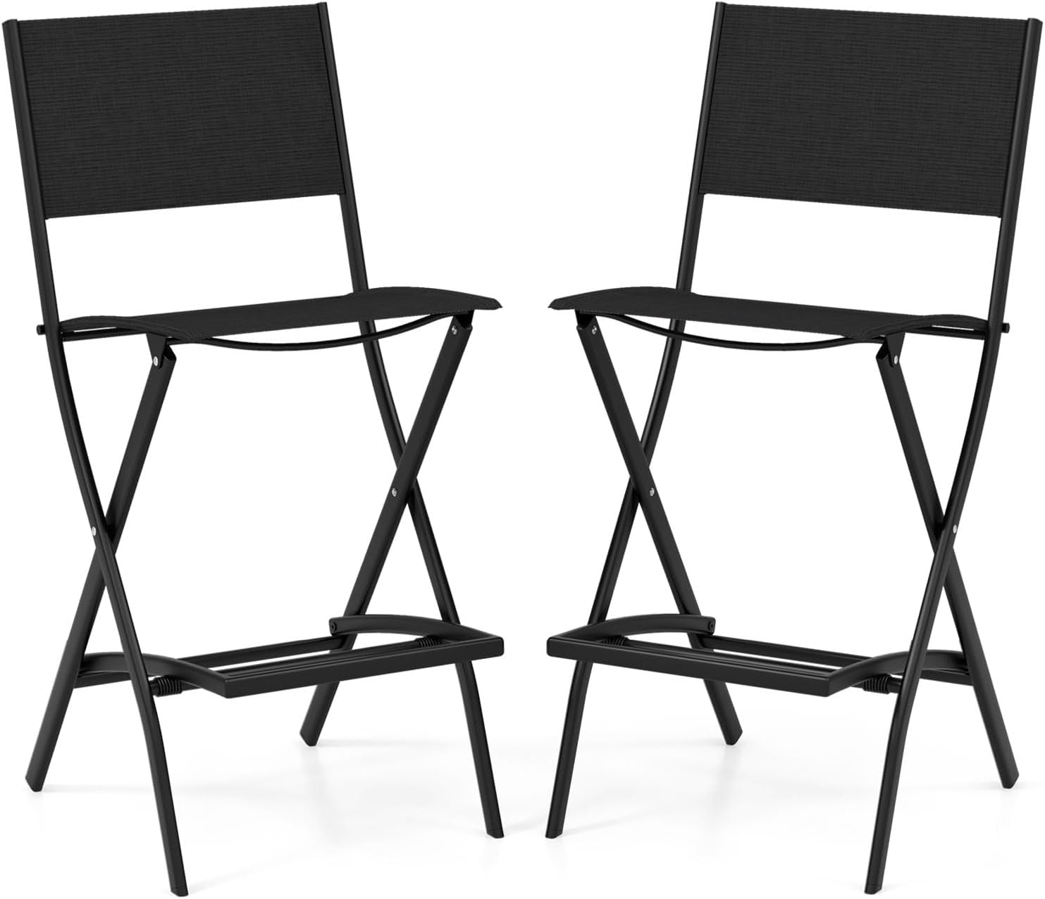 Set de 2 scaune de grădină pentru exterior, cadru din metal, picioare antiderapante, pentru grădină, capacitate 150 kg, 46 x 57 x 102 cm (negru) 2buc