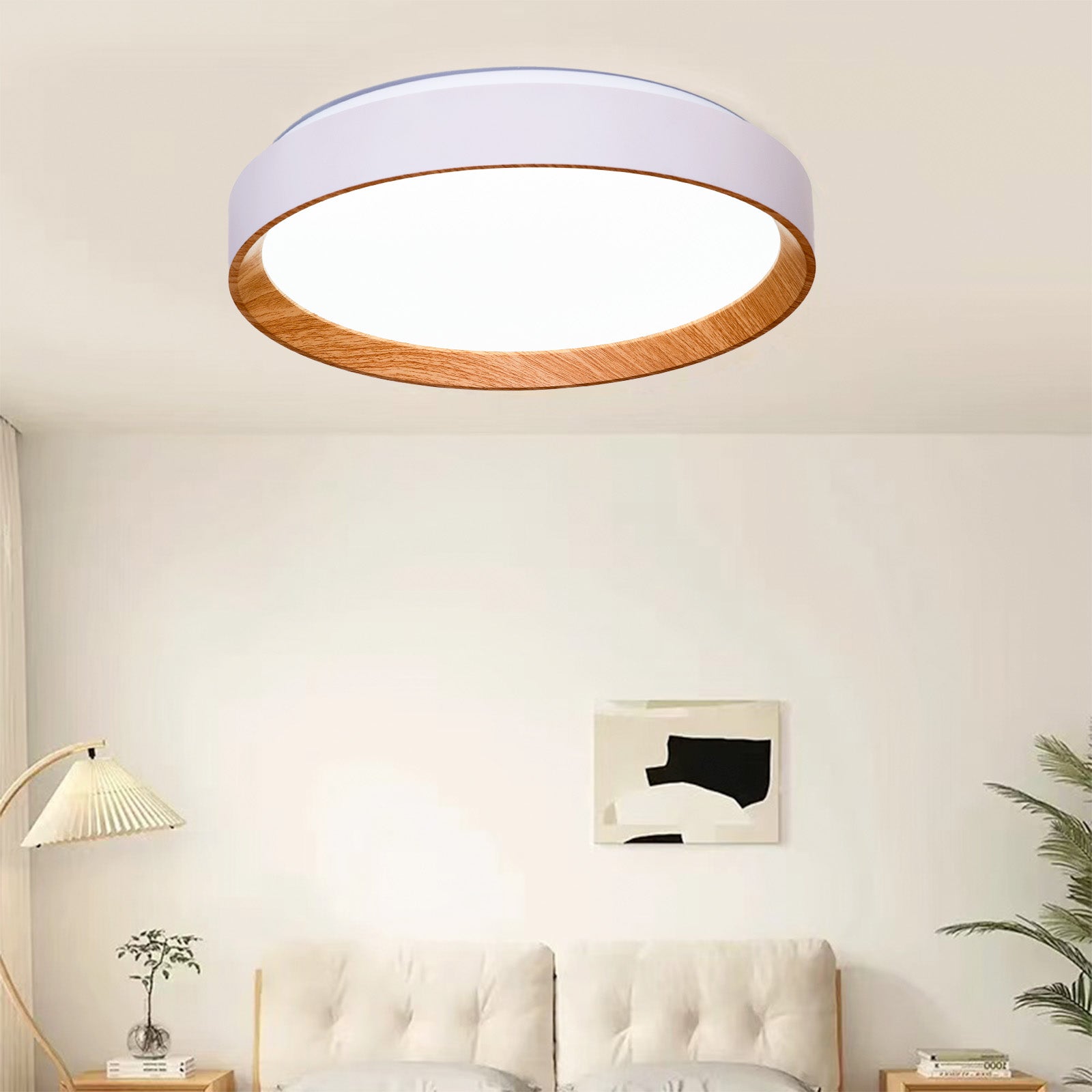 Plafón LED de Techo 30W Ø38cm CCT 3000K-6000K, Blanco/Efecto Madera Modelo 