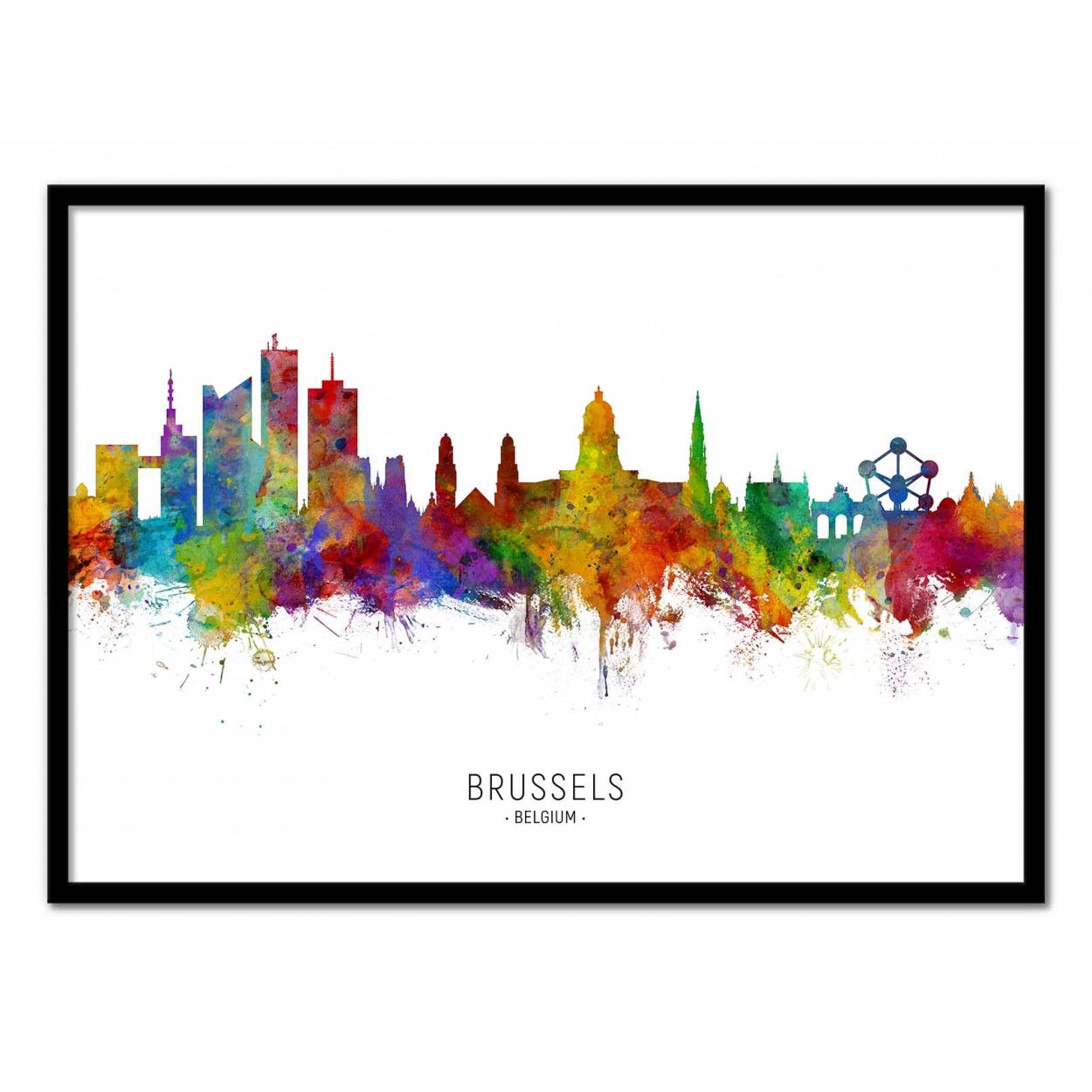 Art-poster - brussels belgium skyline (colored version) - michael tompsett - con marco negro 30 x 40 cm