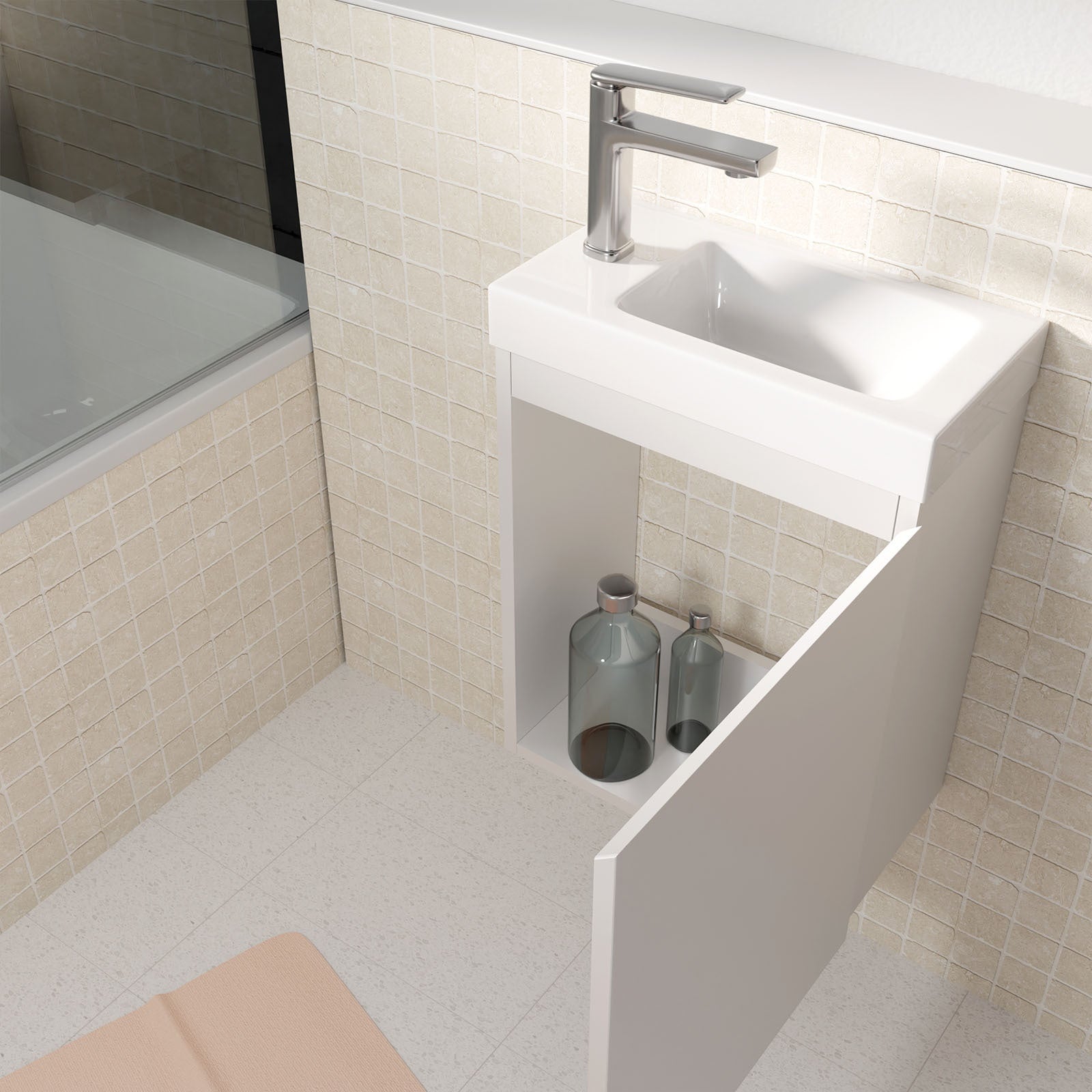 Meuble Lave Mains Blanc 40x50x22 cm avec Vasque en SMC - ELEMENTARY - 8