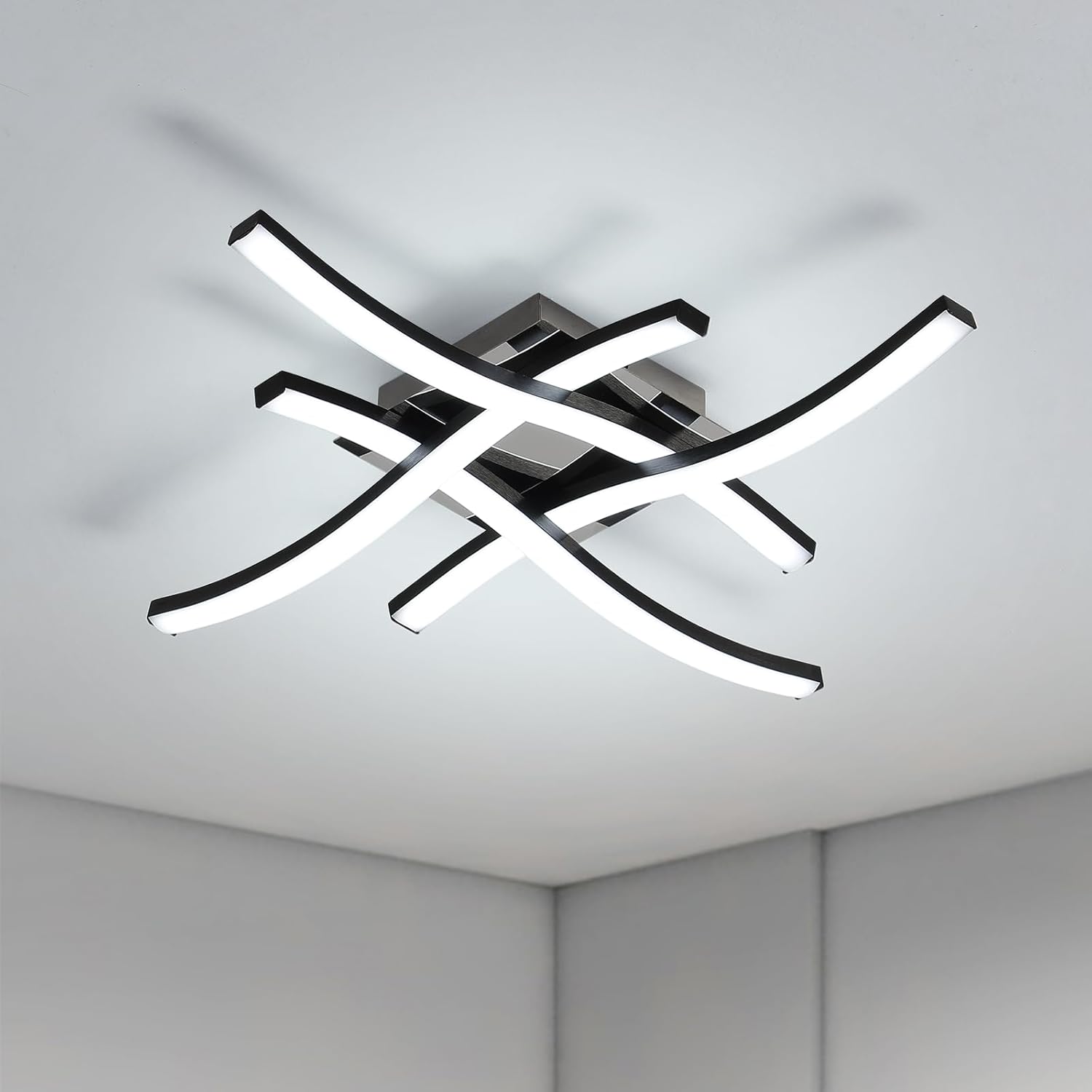 Nowoczesna lampa sufitowa LED o mocy W chłodna biała fala o temperaturze K z lampami idealna do salonu sypialni kuchni czarna klasa energetyczna E